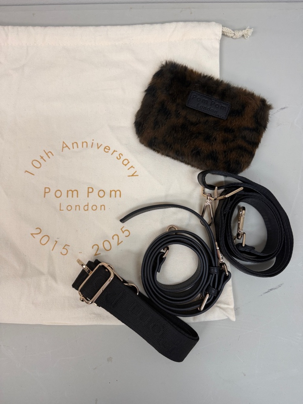 Pom Pom London City Plus Bag Leopard Print Faux Fur Black Bundle! - Picture 11 of 15